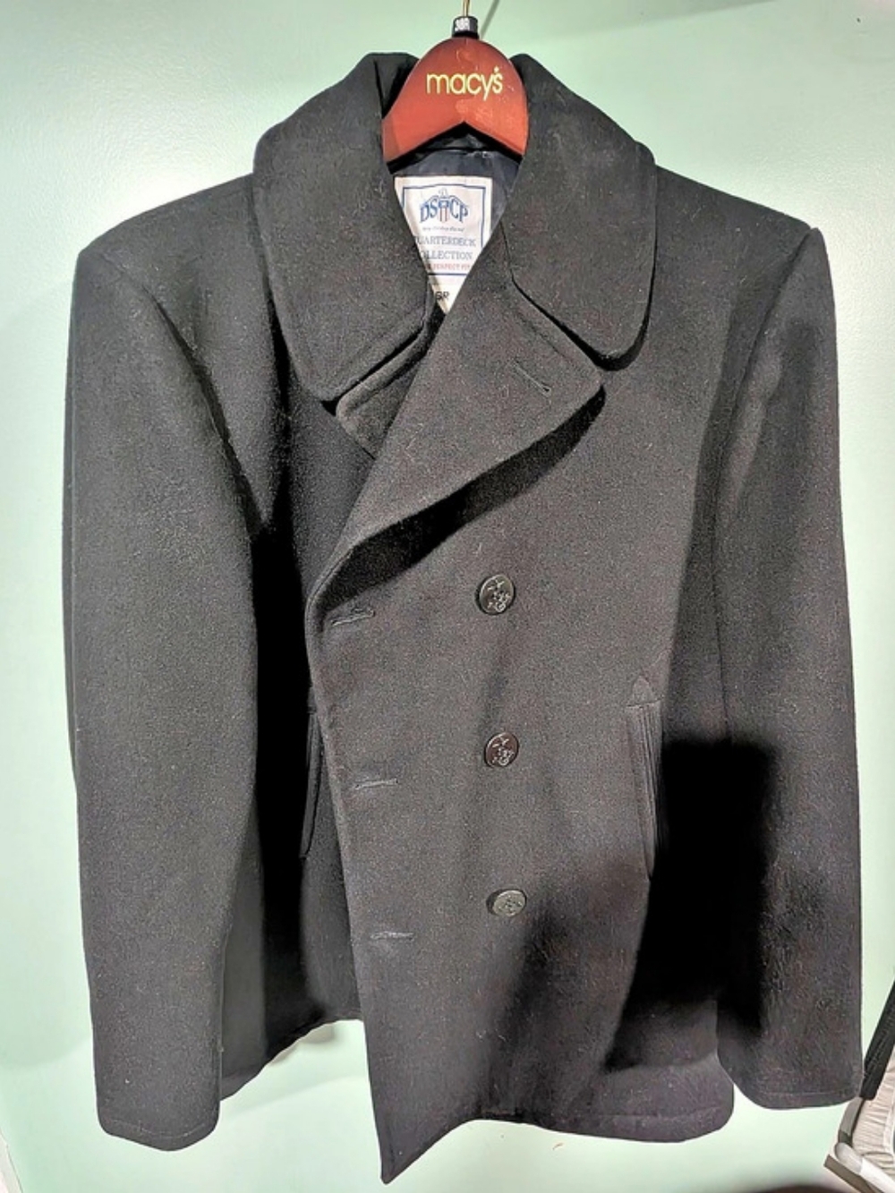 DSCP Quarterdeck Collection Men's Black Pea Coat Like New (46R)